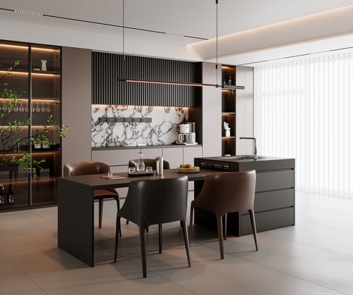 Modern Italian Style Kitchen and Dining Room 3D model