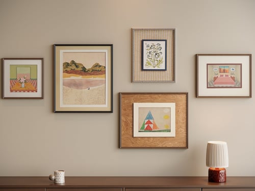 Mid Century Vintage Framed Art Gallery Wall Set 3D model