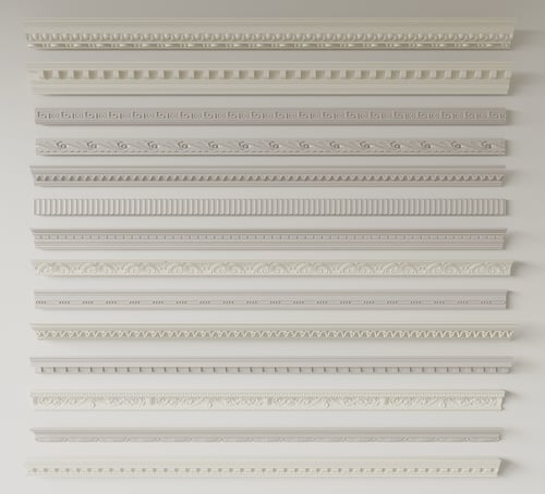 Classic French Style Decorative Gypsum Cornice Molding Set 3D model