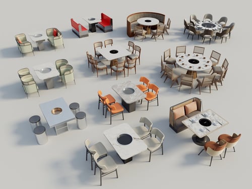 Modern Hot Pot Dining Table and Chair Set Collection 3D model