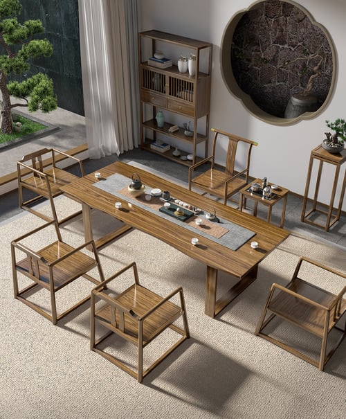 New Chinese Style Tea Room Scene with Wooden Tea Table 3D model