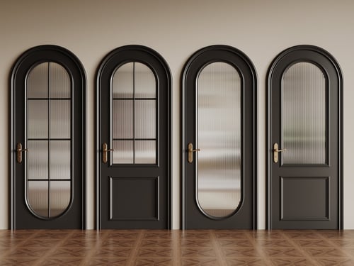 French Vintage Arched Reeded Glass Interior Door Set 3D model