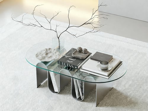 Modern Cream Bauhaus Glass Metal Coffee Table 3D model