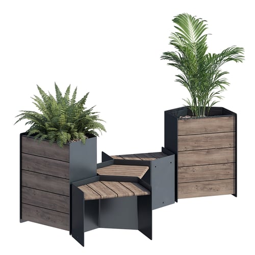 Modern Planter Bench Set with Indoor Plants 3D model
