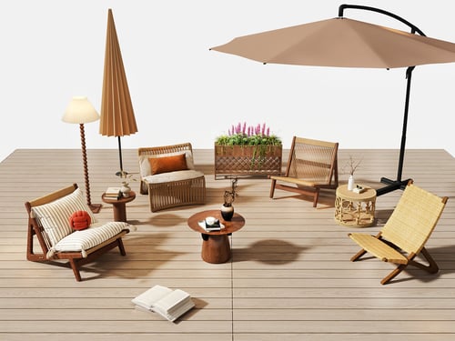 Modern Outdoor Patio Rattan Lounge Furniture Set 3D model