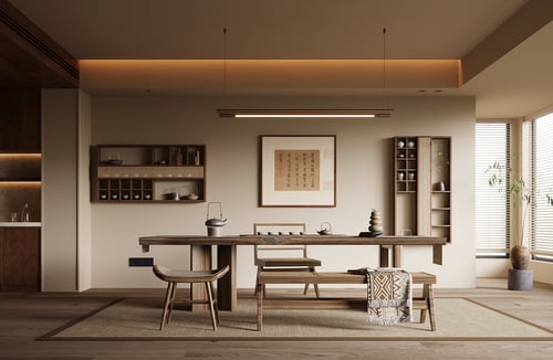 New Chinese Style Tea Room with Tea Table and Display Shelves 3D model