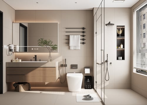 Modern Minimalist Bathroom Interior Scene 3D model