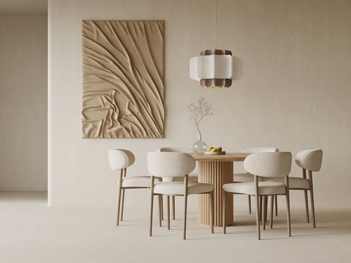Modern Cream Style Round Wooden Dining Table and Chairs Set 3D model