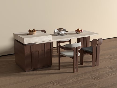 Mid Century Modern Dining Table and Chairs with Kitchen Island 3D model