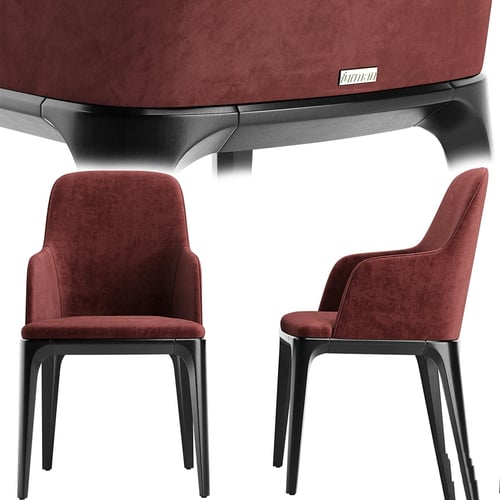 Modern Velvet Upholstered Dining Chair with Wooden Legs 3D model