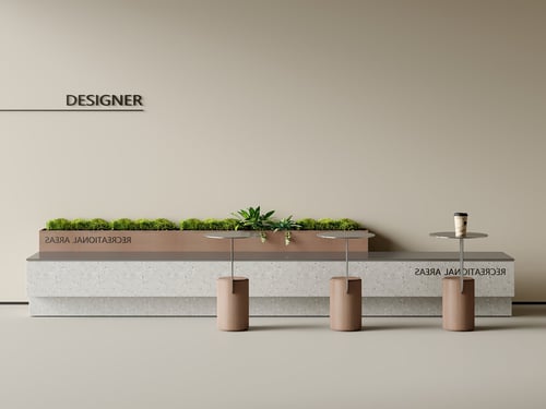 Modern Minimalist Cafe Seating Set with Terrazzo Bench and Stools 3D model