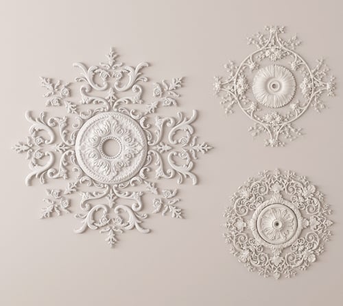 French Style Ornate Decorative Plaster Ceiling Rosette Set 3D model
