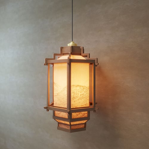 Song Style Wooden Pendant Lantern Ceiling Lamp 3D model