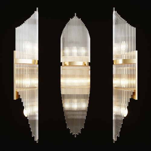 Luxury Art Deco Glass Rod Brass Wall Lamp Set 3D model
