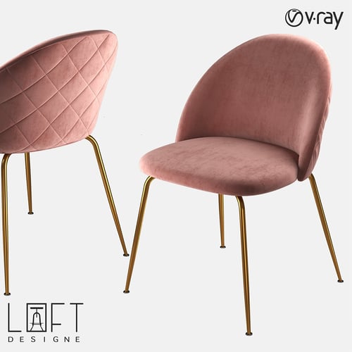 Loft Design Pink Velvet Dining Chair with Gold Legs 3D model