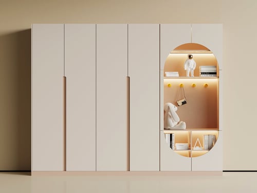 Modern Cream Children Wardrobe with Display Niche and Built-in Light 3D model