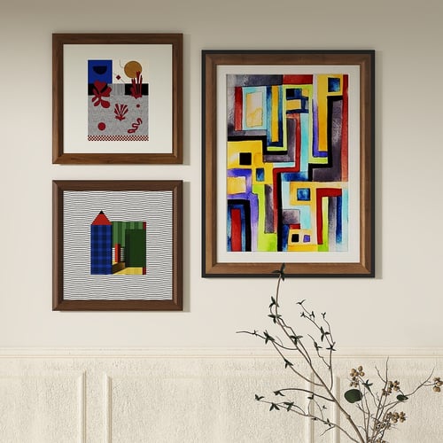 Set of 3 Abstract Colorful Wall Art Wooden Picture Frames 3D model