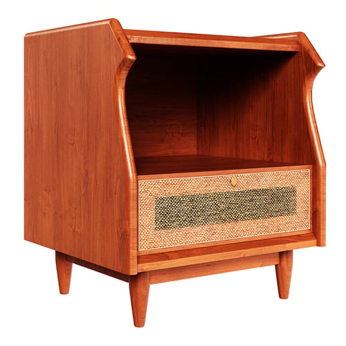 Nordic Minimalist Wooden Rattan Bedside Side Table 3D model