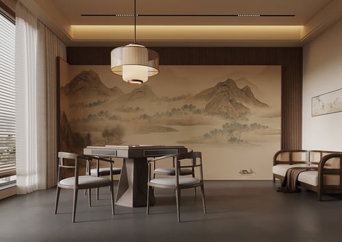 New Chinese Style Mahjong Game Room Interior Scene 3D model