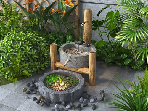 New Chinese Style Zen Stone Trough Water Feature Courtyard Decor 3D model
