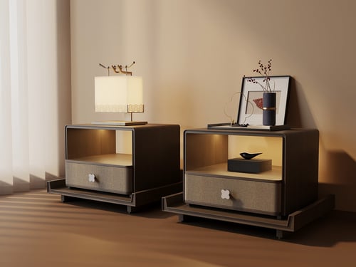 New Chinese Style Nightstand Set with Table Lamp and Decor 3D model