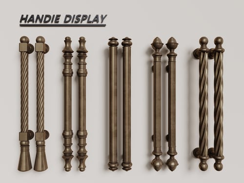 Vintage French Style Brass Door Handles Set 3D model