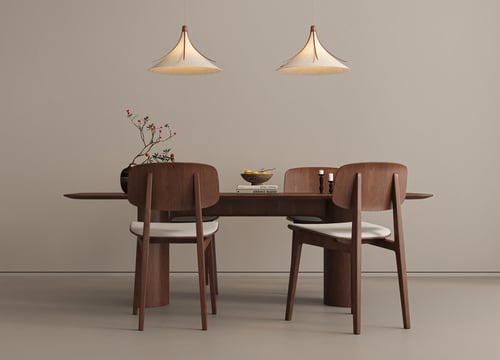 Wabi Sabi Mid Century Walnut Dining Table and Chairs Set 3D model