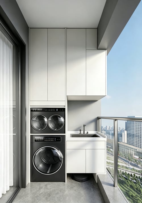 Modern Minimalist Balcony Laundry Washing Machine Cabinet 3D model