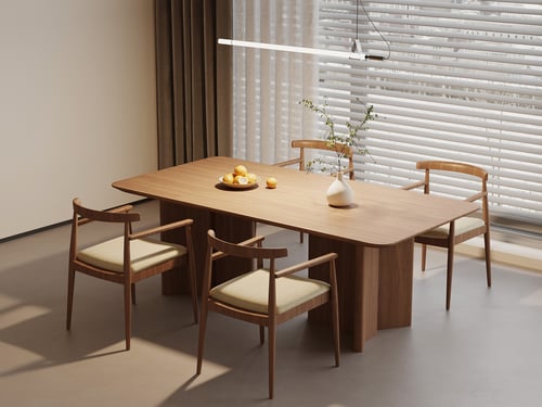 Modern Wood Dining Table and Chairs Set 3D model