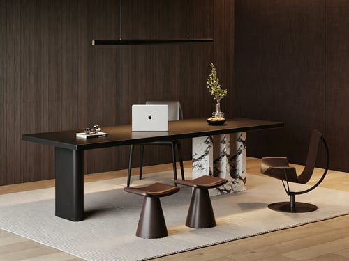 Modern Italian Style Desk with Chairs Set 3D model