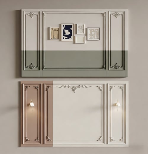 French Style Cream Decorative Wall Panel Set 3D model