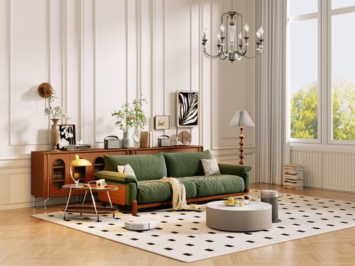Vintage Style Green Sofa Living Room Interior Set 3D model
