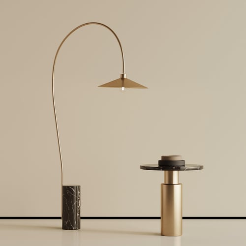 Modern Luxury Brass Marble Floor Lamp and Side Table Set 3D model