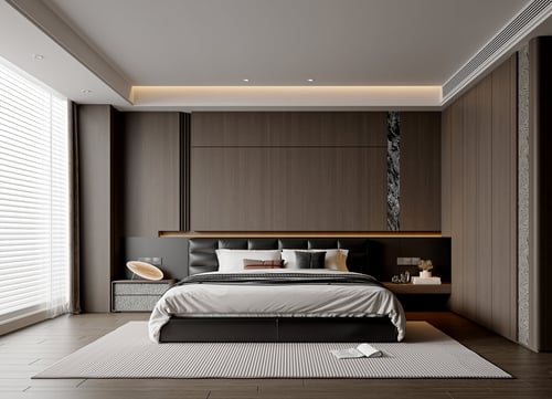Modern Italian Style Master Bedroom with Leather Double Bed 3D model