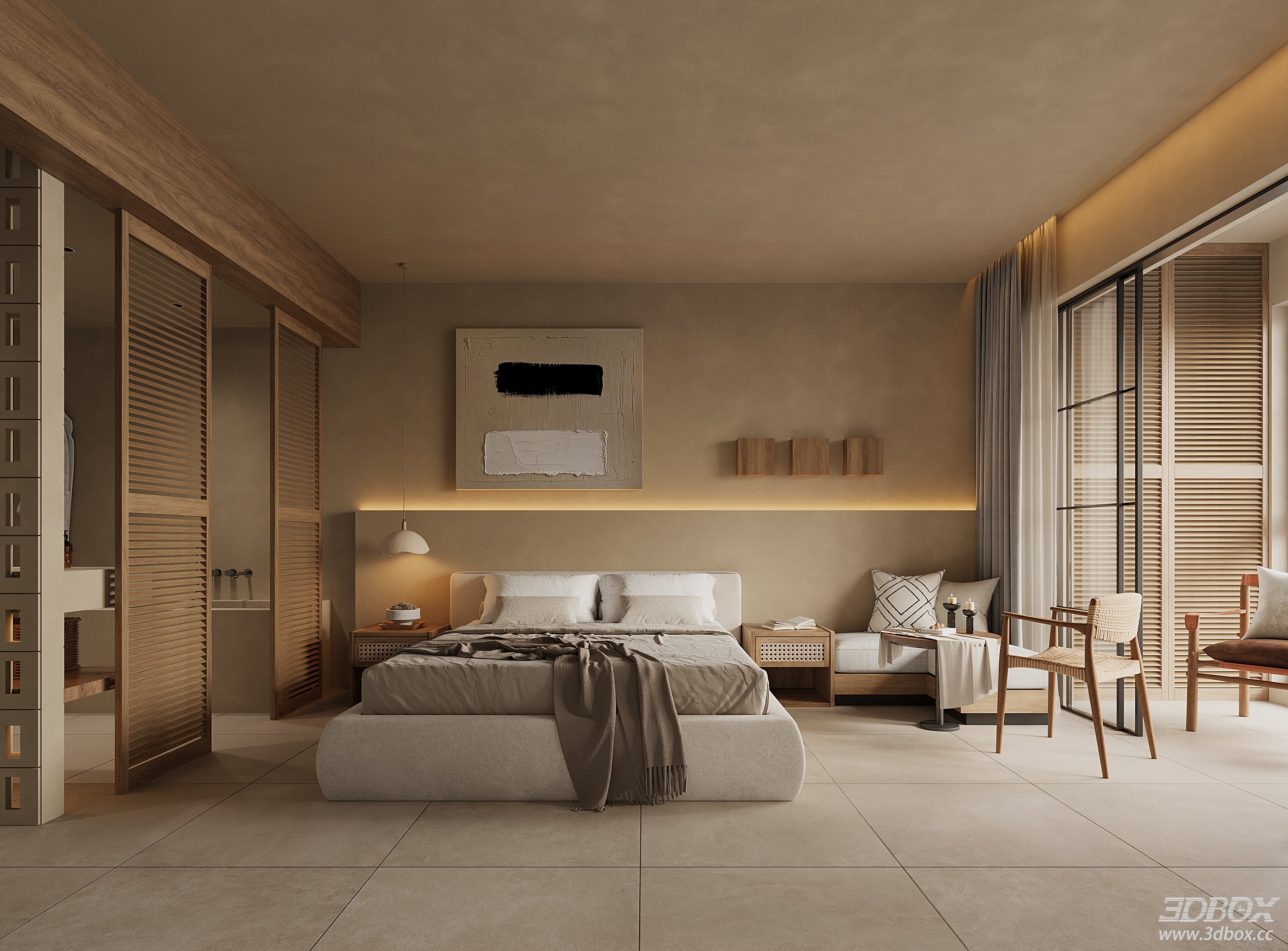 Modern Bedroom 3D Model 3D model - thumbnail 1