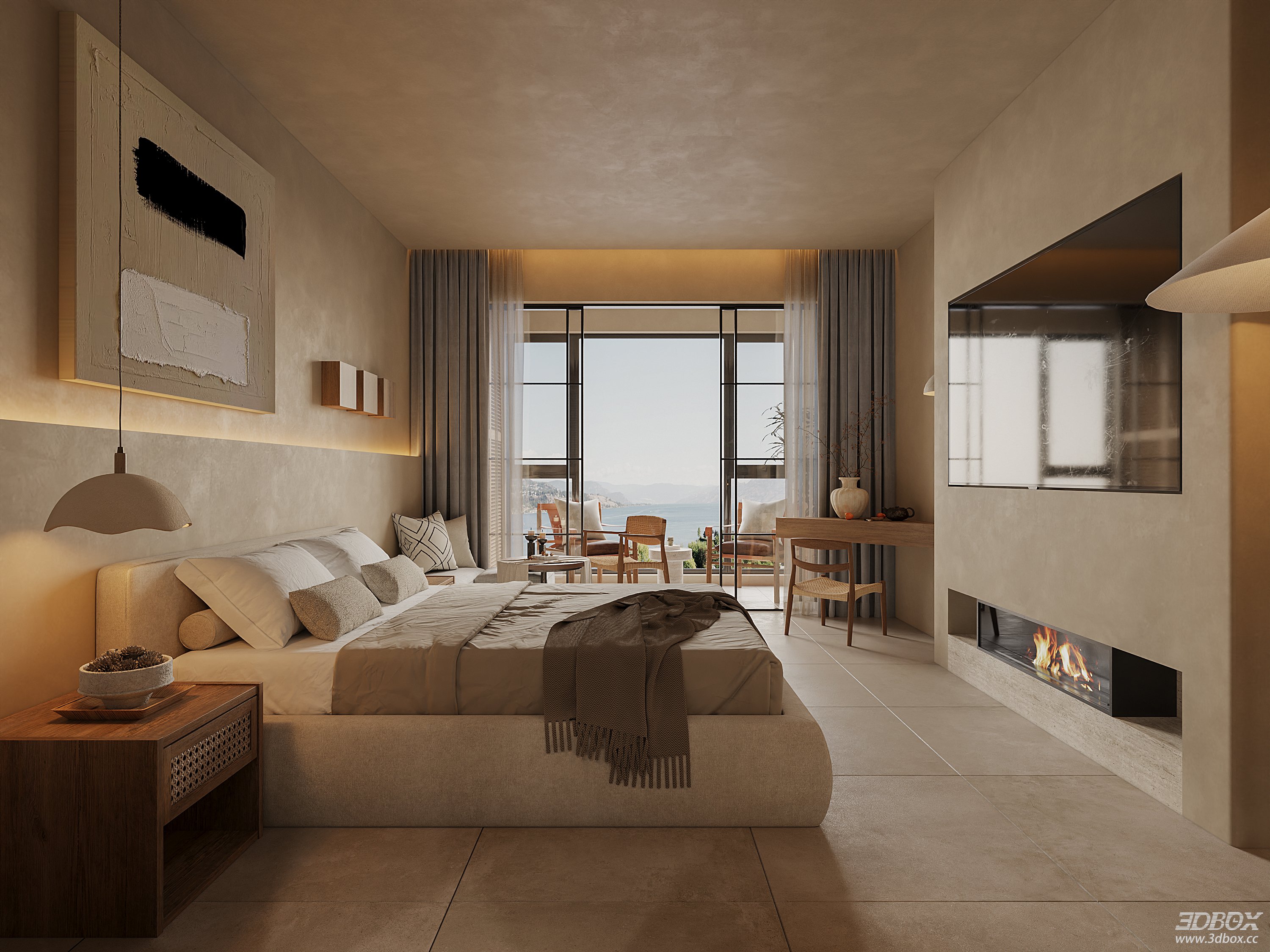Modern Bedroom 3D Model 3D model - thumbnail 4