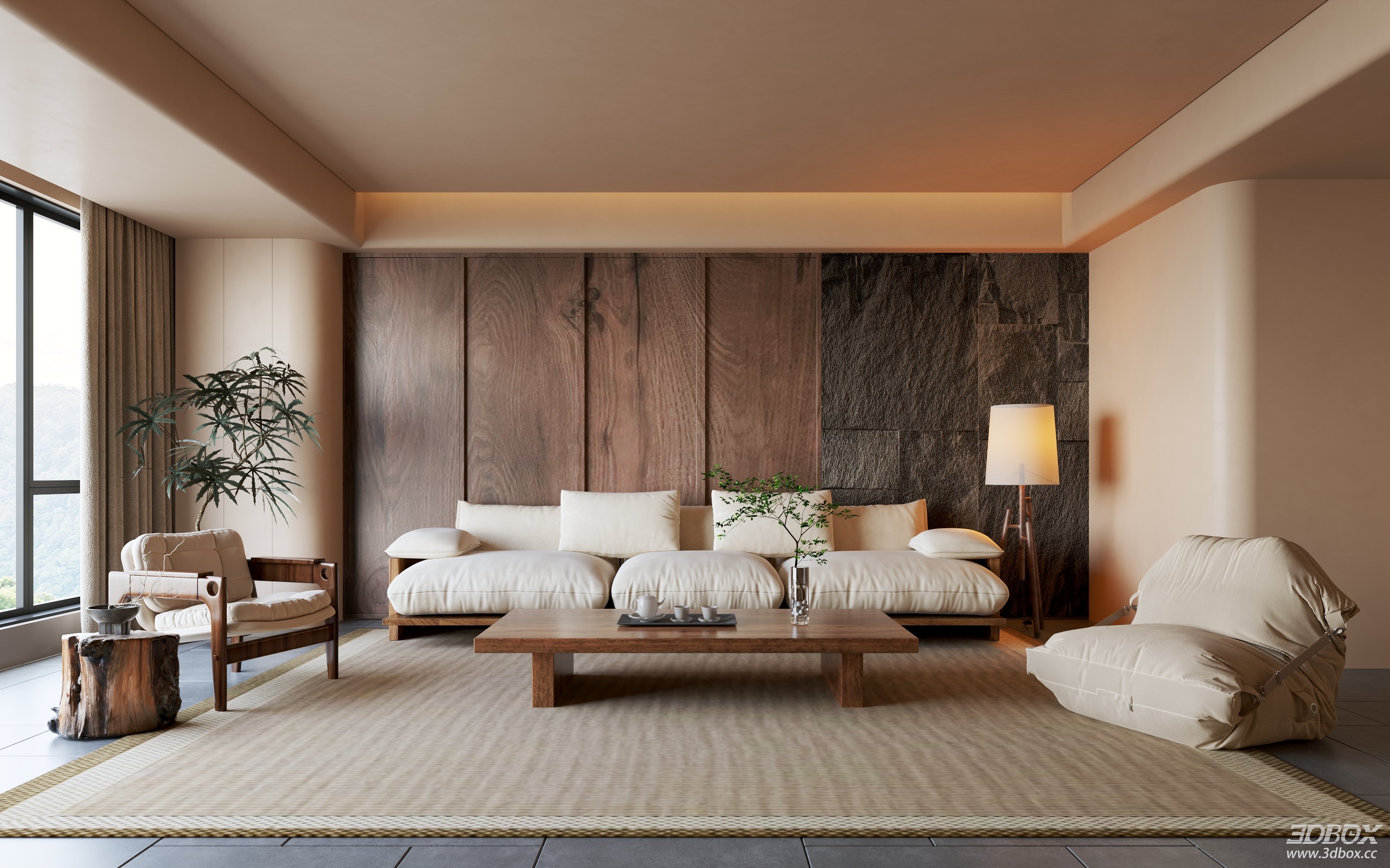 Modern Living Room 3D Model 3D model - front view