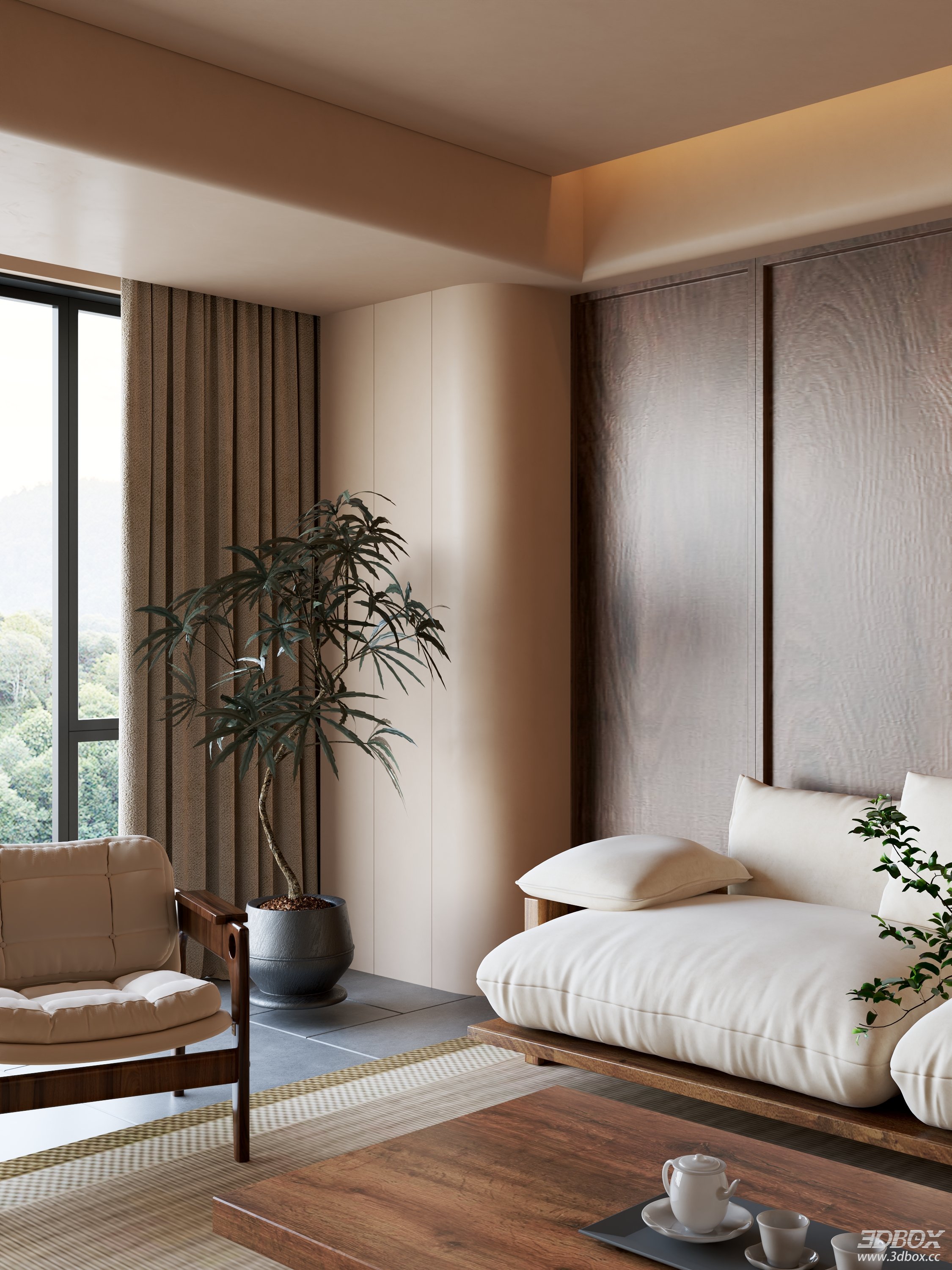 Modern Living Room 3D Model 3D model - thumbnail 2