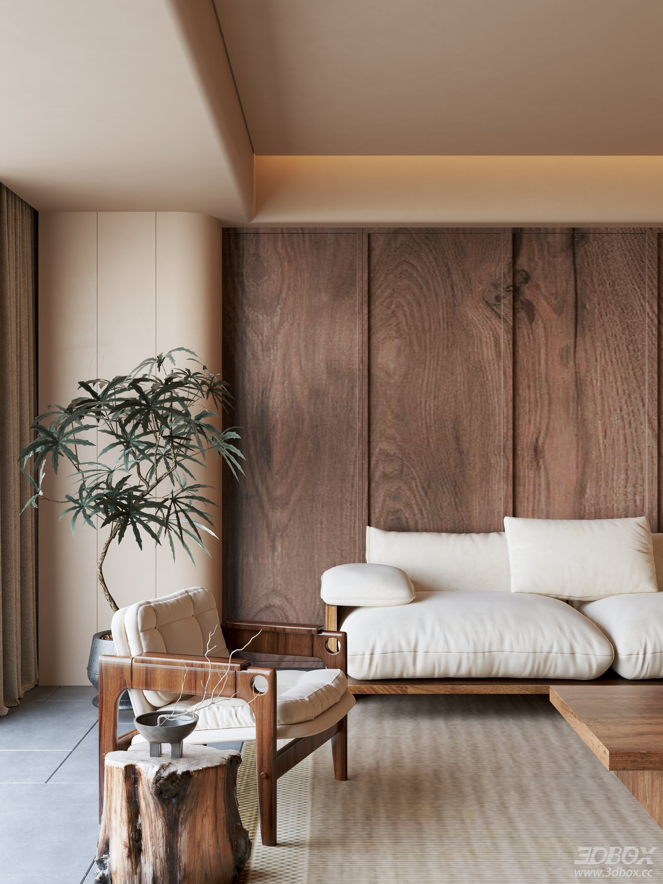 Modern Living Room 3D Model 3D model - thumbnail 3