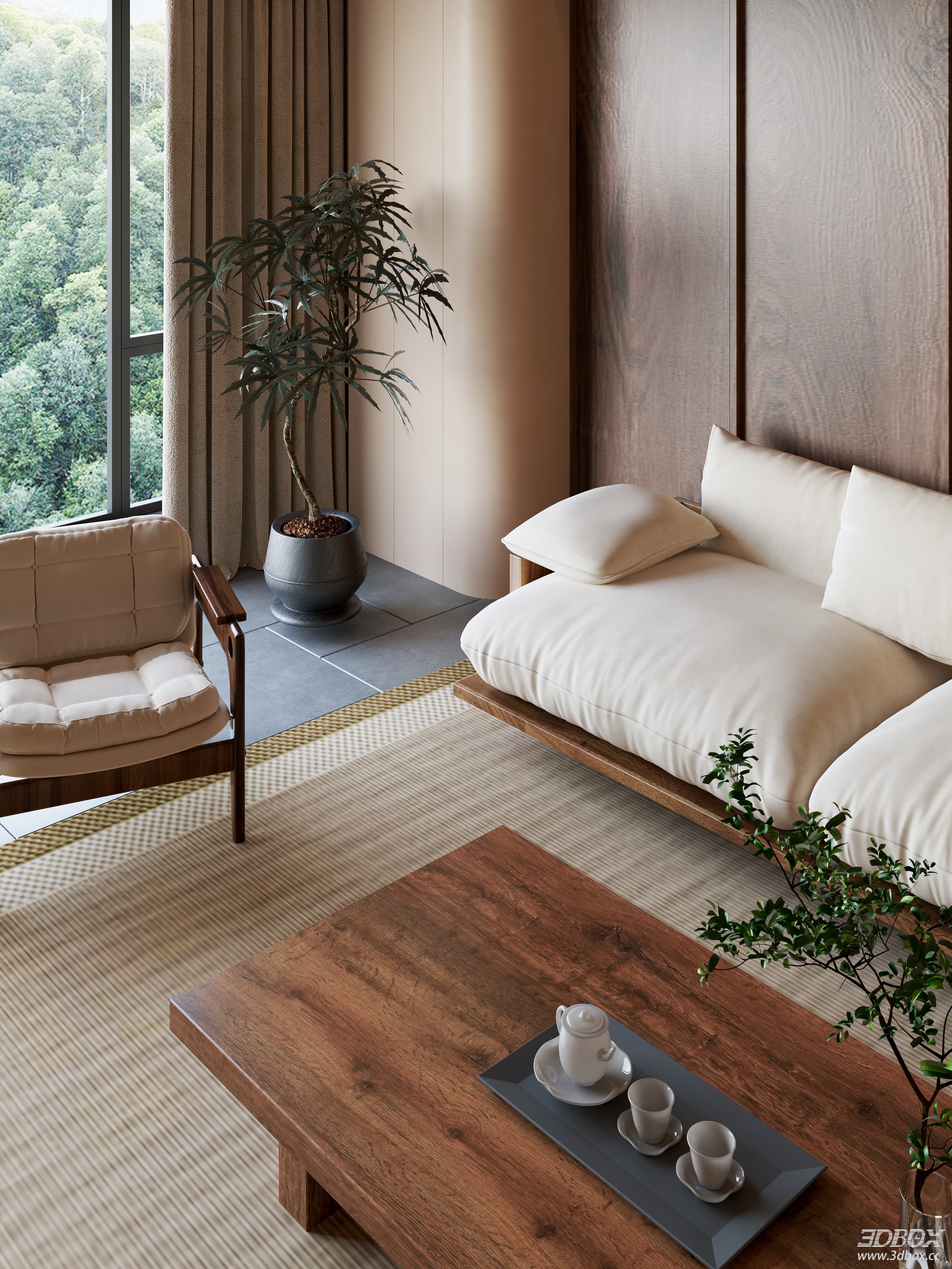 Modern Living Room 3D Model 3D model - thumbnail 5
