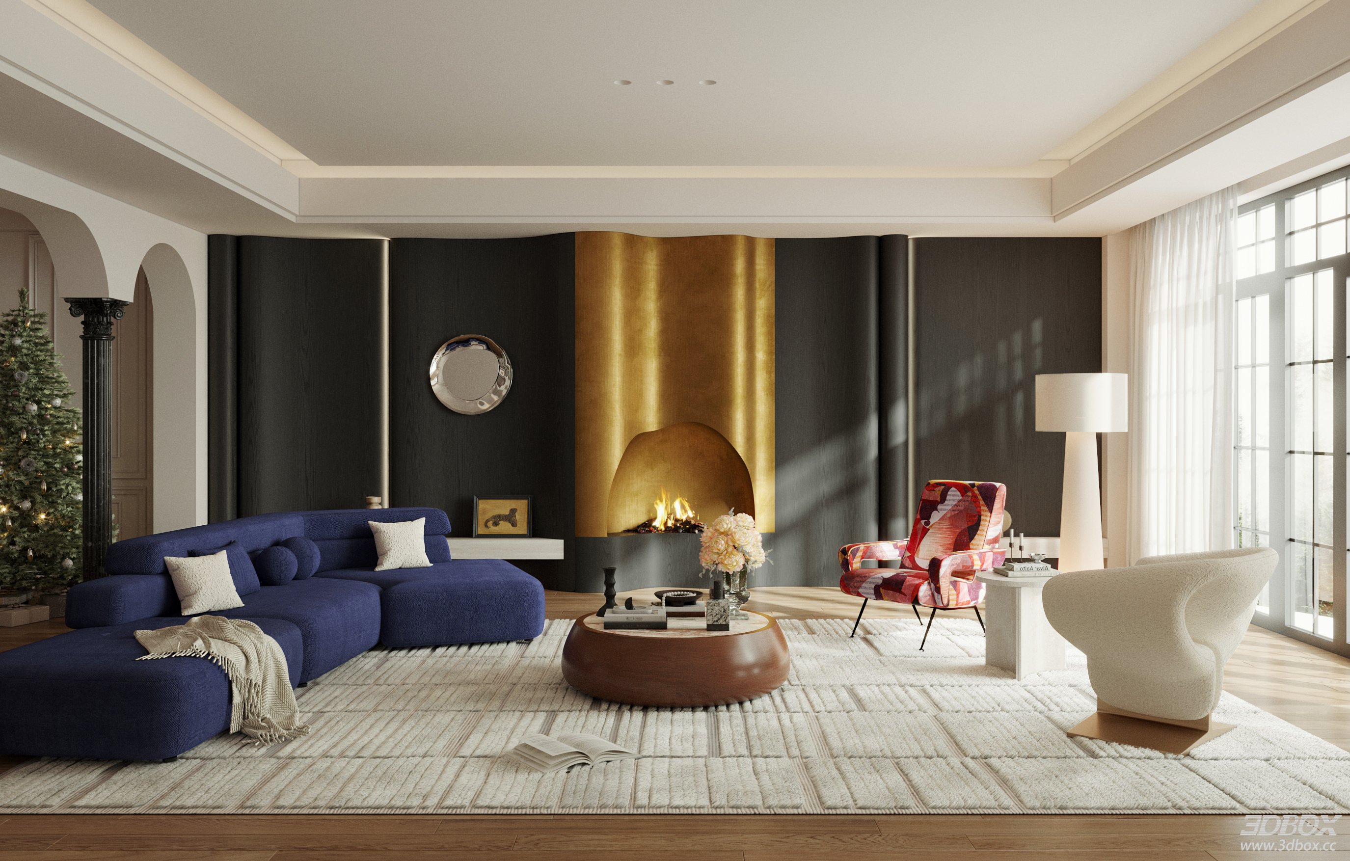 Modern Living Room 3D Model 3D model - front view