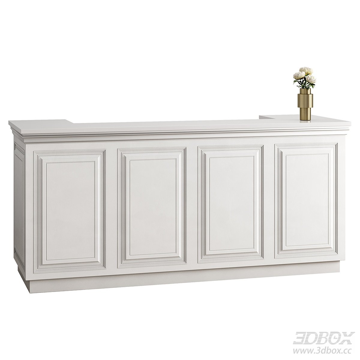 White Sideboard with Vase Decoration 3D model - front view