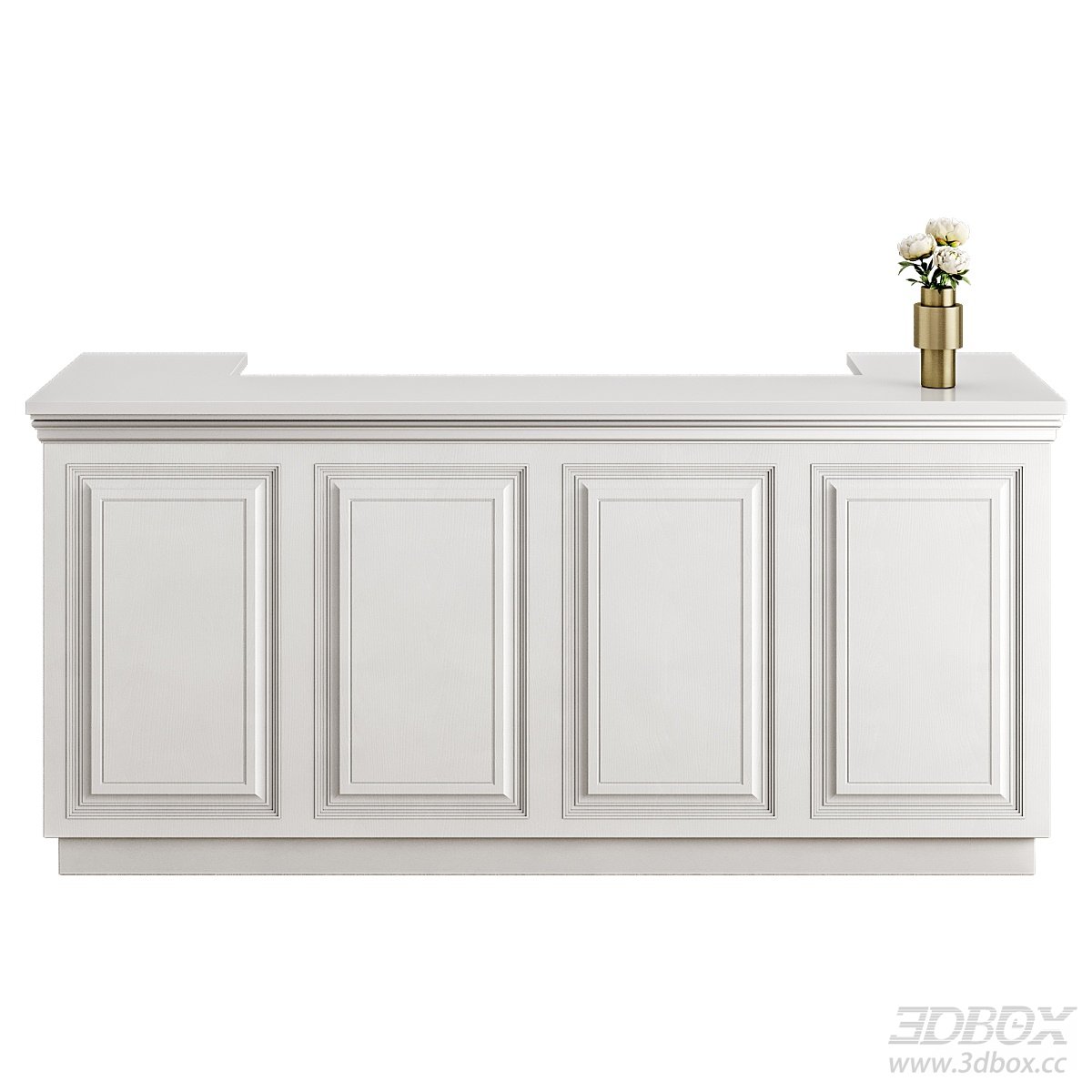 White Sideboard with Vase Decoration 3D model - thumbnail 2