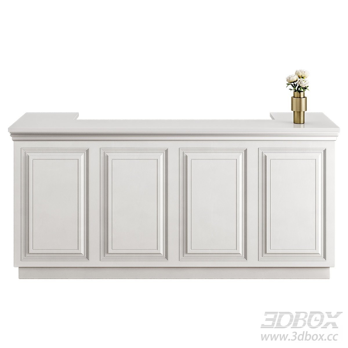 White Sideboard with Vase Decoration 3D model - thumbnail 2