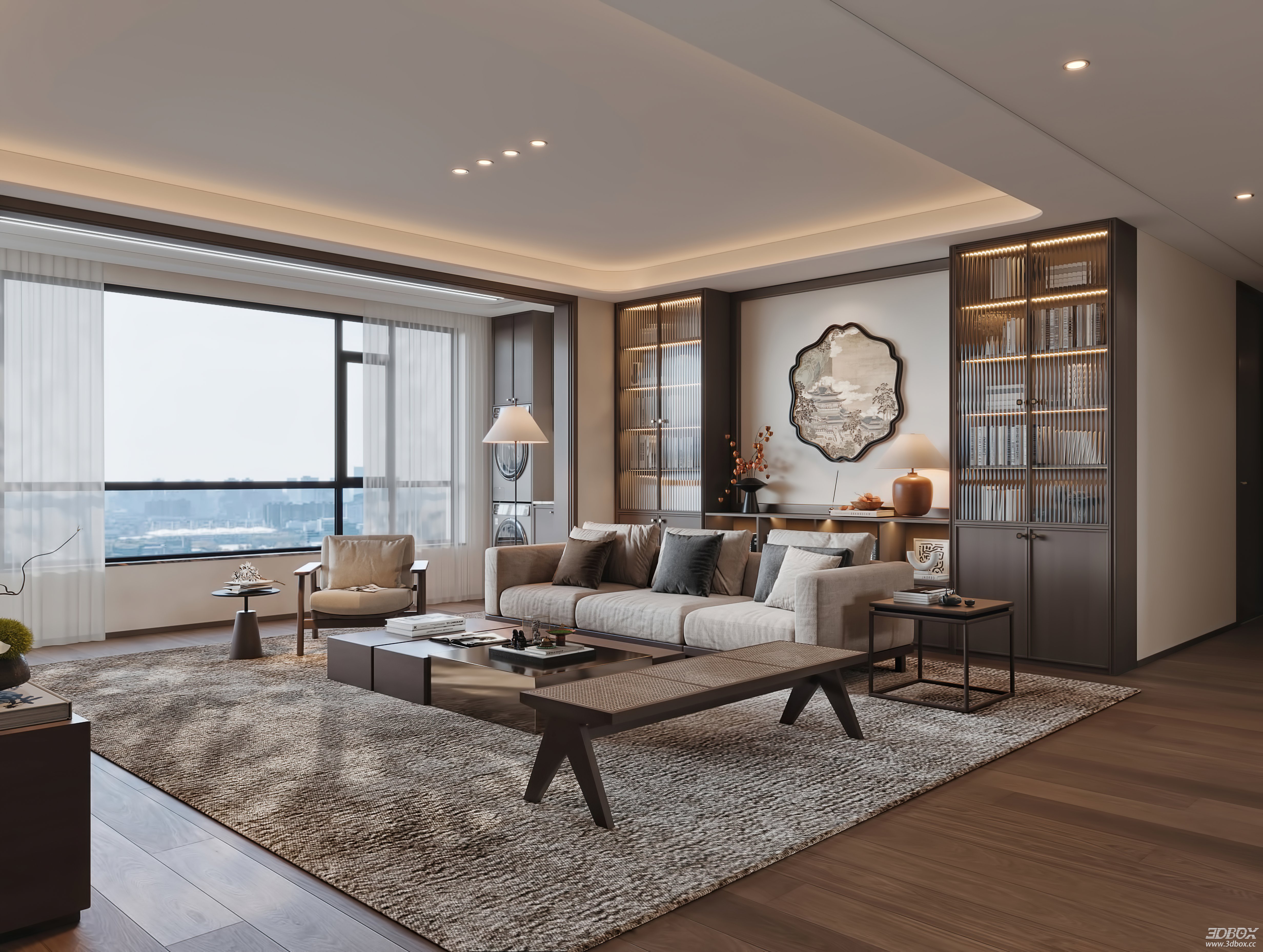 Modern Living Room 3D Model 3D model - thumbnail 6