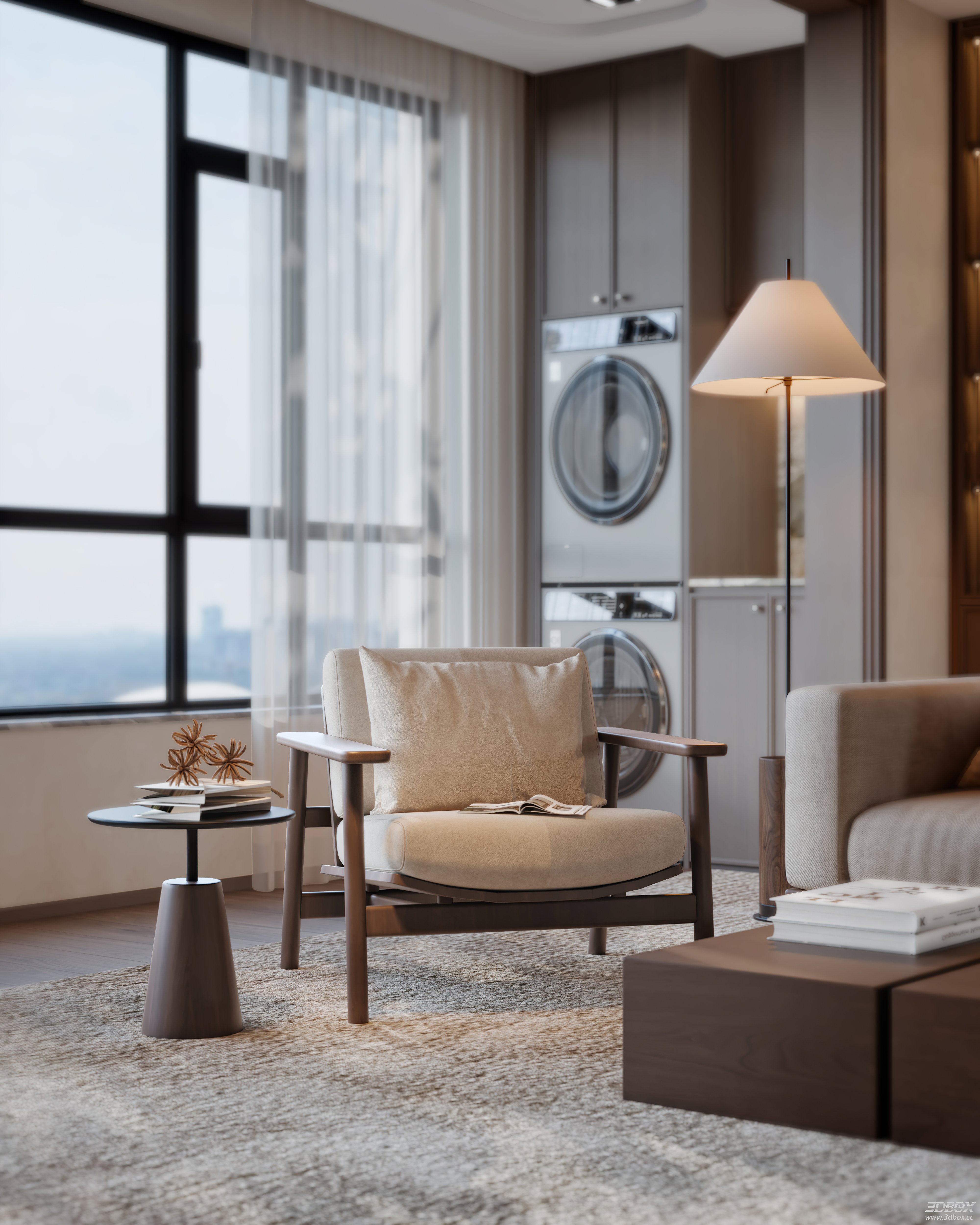 Modern Living Room 3D Model 3D model - thumbnail 4