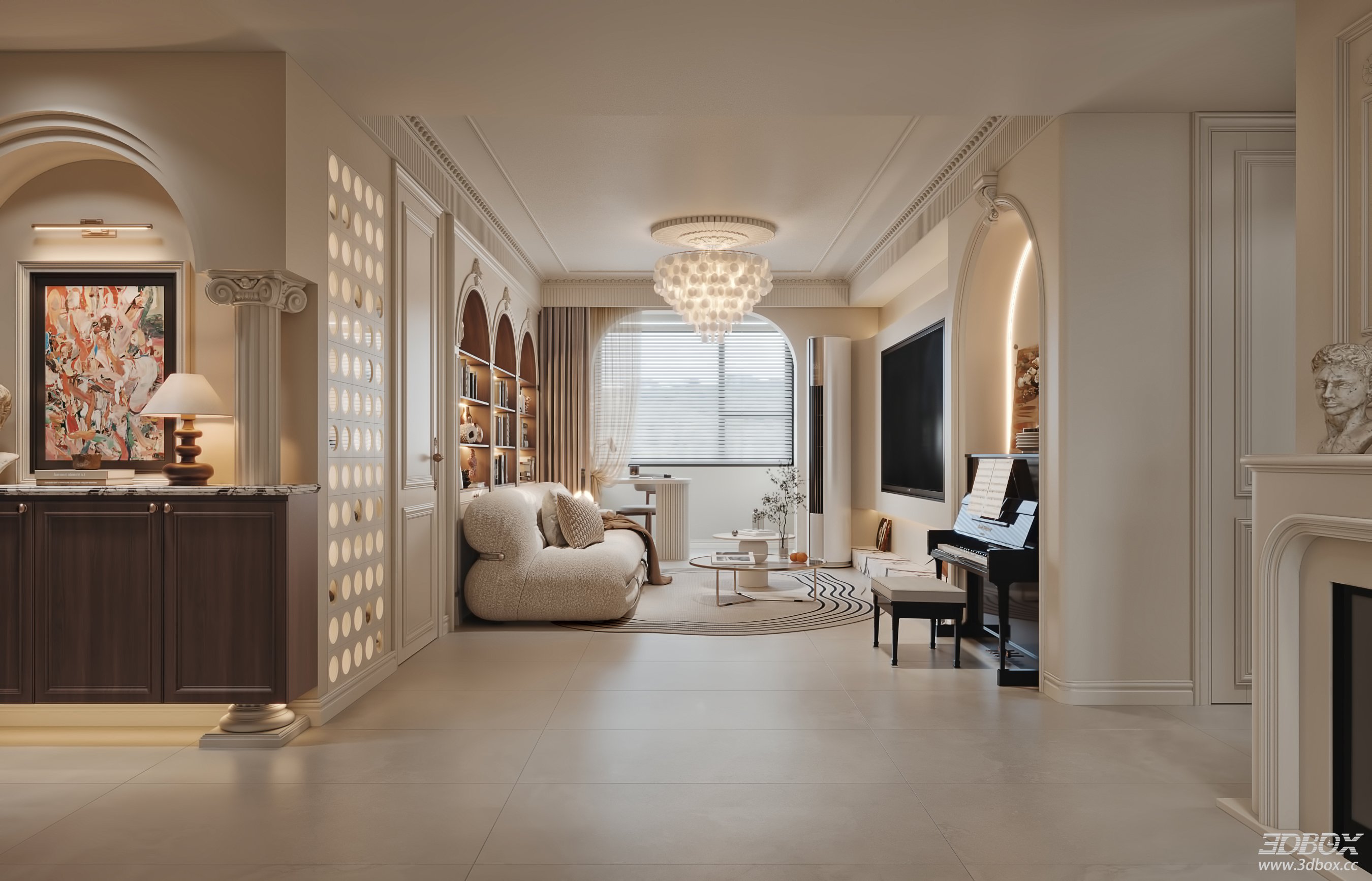 Modern Living Room 3D Model 3D model - thumbnail 6