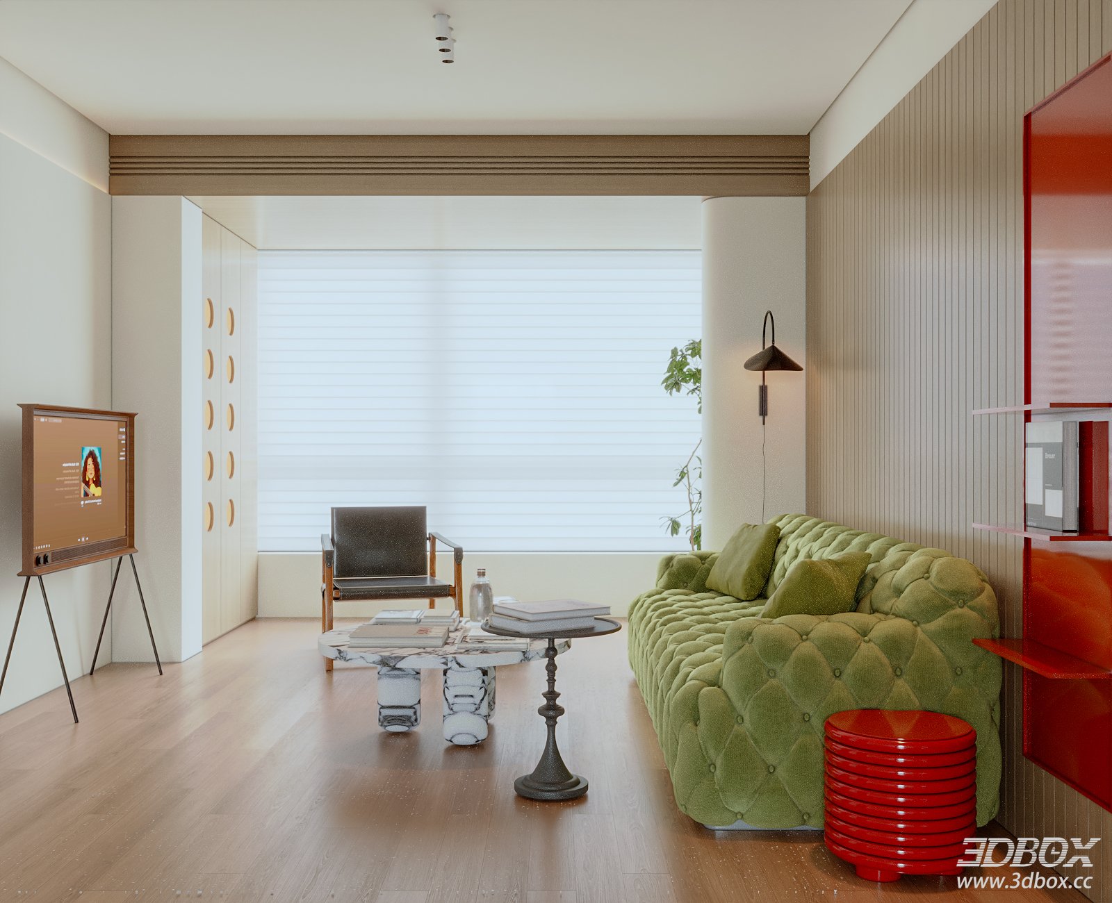Modern Living Room 3D Model 3D model - front view