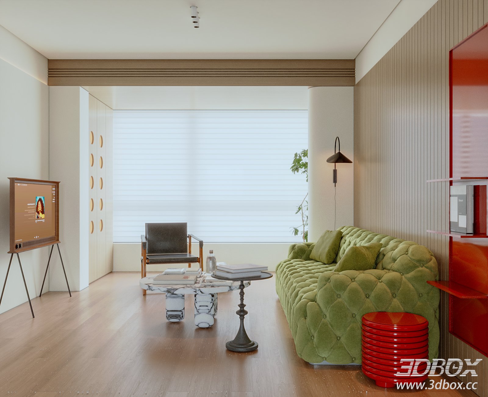 Modern Living Room 3D Model 3D model - thumbnail 1