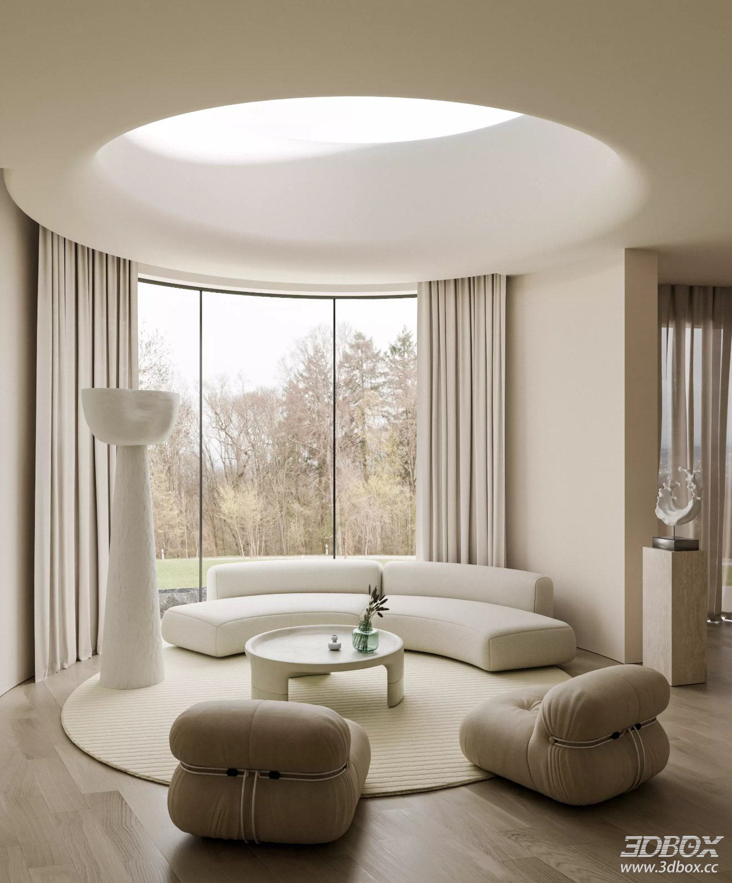 Modern Living Room 3D Model 3D model - thumbnail 2
